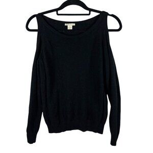 White + Warren Cold Shoulder Black Cashmere Sweater Women Sz M Minimalist Luxury